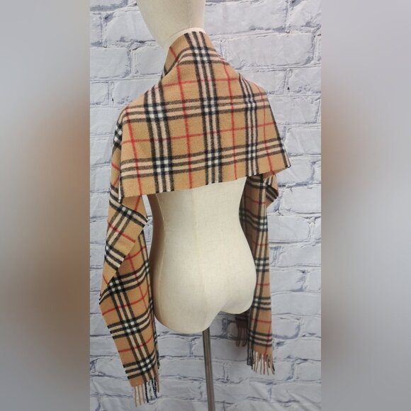 Burberry Mens Scarf Camel Nova Check Vintage Y2K 90s Lambswool England 12" x 71" - Picture 9 of 15